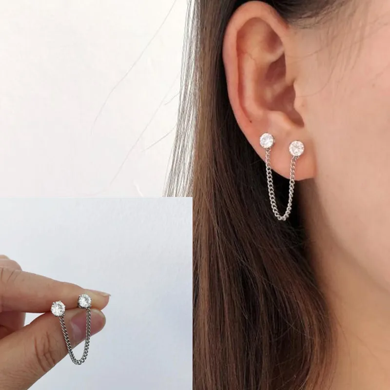 

G-dragon Ear Black white crystal Stud Earring Helix Piercing Rock Punk Kpop GD Earrings for Men women Accessories Chains