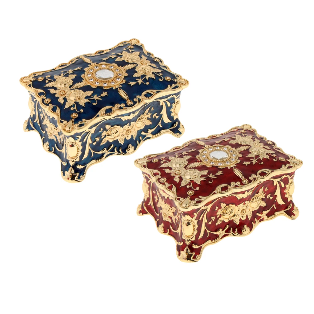 MagiDeal Retro Enamel Flower Sculpture Trinkets Chest Jewelry Box Organizer 18 x 12 x 8cm