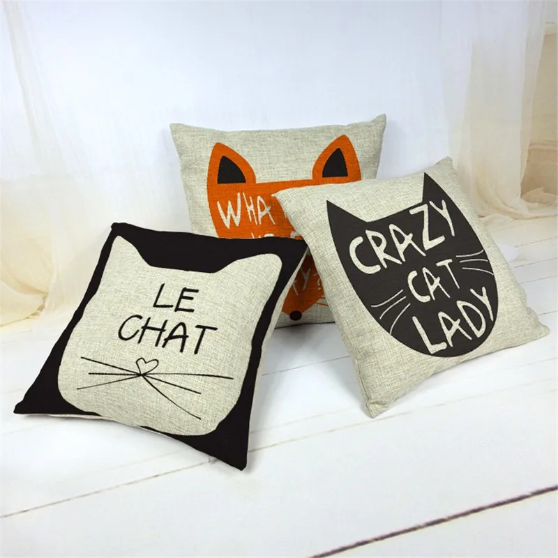 

Fashion Lady Cat Cushion Cover For Sofa Decorative Throw Pillow Covers Cotton Linen Pillowcase Sofa Decor Couch Without Filling