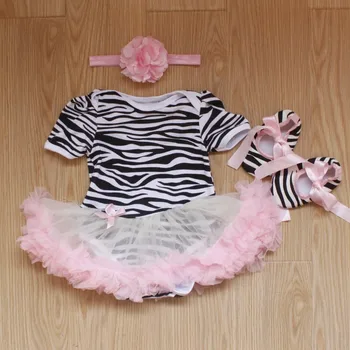 

Baby Rompers 3PCs Infant Clothing Set Baby Girls Pink Zebra Print Tutu Dress Jumpersuit Headband Shoes