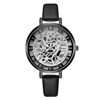 

Luxury Quartz Watch Women Unisex Mechanical Design Hollow Dial Casual leather Band Wristwatches Quartz Clock zegarek damski Saat
