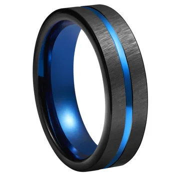 

Blue Tungsten Ring 6mm Black Brushed Matte Blue Grooved Center Vintage Engagement Rings for Men Fashion Jewelry
