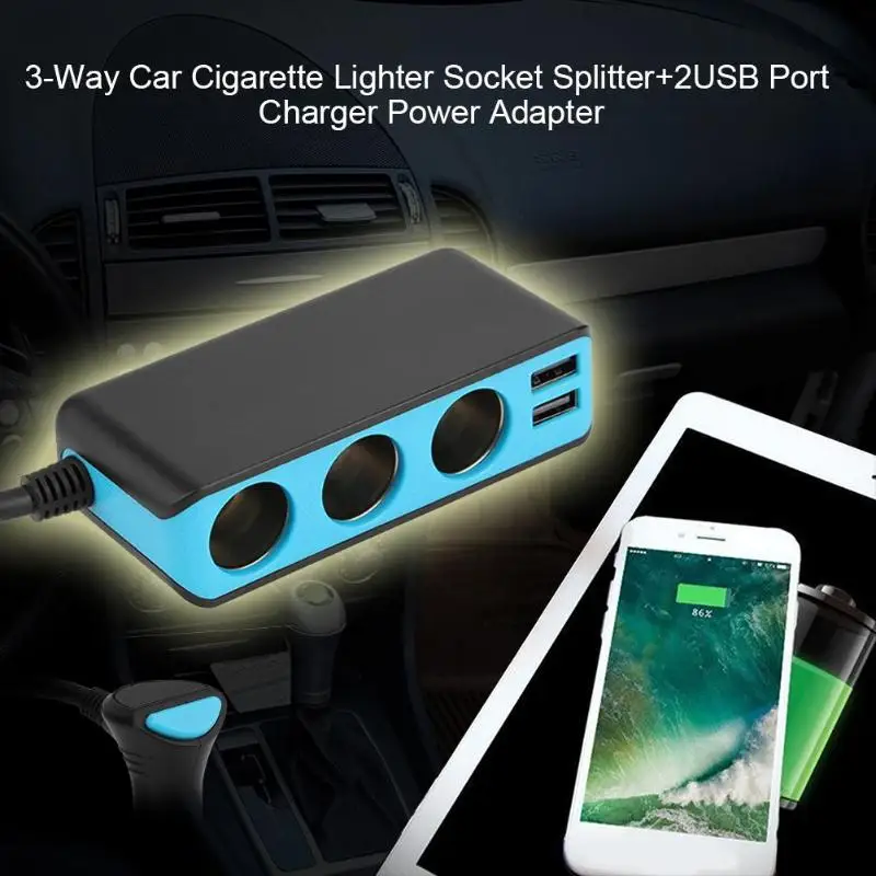 3 сторонний выход розетка для автомобильного прикуривателя Разветвитель + 2USB