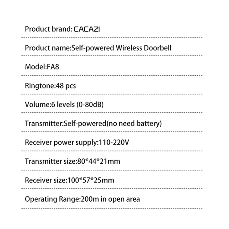 CACAZI автономный беспроводной дверной звонок Водонепроницаемый 200 м Пульт дистанционного управления без батареи домашний светодиодный светильник звонок 6 объем 48 звонок