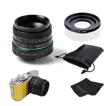 

New green circle 35mm APS-C CCTV camera lens For Fujifilm X-E1,X-Pro1 with C-FX adapter ring +bag +gift
