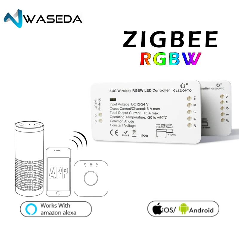 Светодиодный контроллер WASEDA ZIGBEE RGB + CCT WW/CW zigbee светодиодный DC12 24V zll app RGBW
