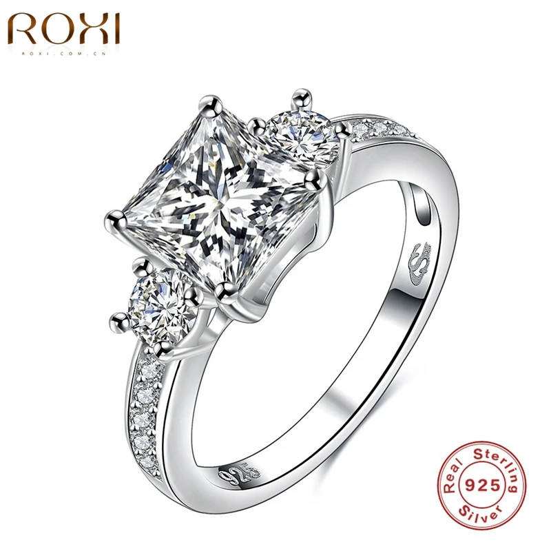 

ROXI 925 Sterling-silver-jewelry Square Zircon Engagement Ring Silver Charm For Women Heart-shaped For Gift Bijouterie