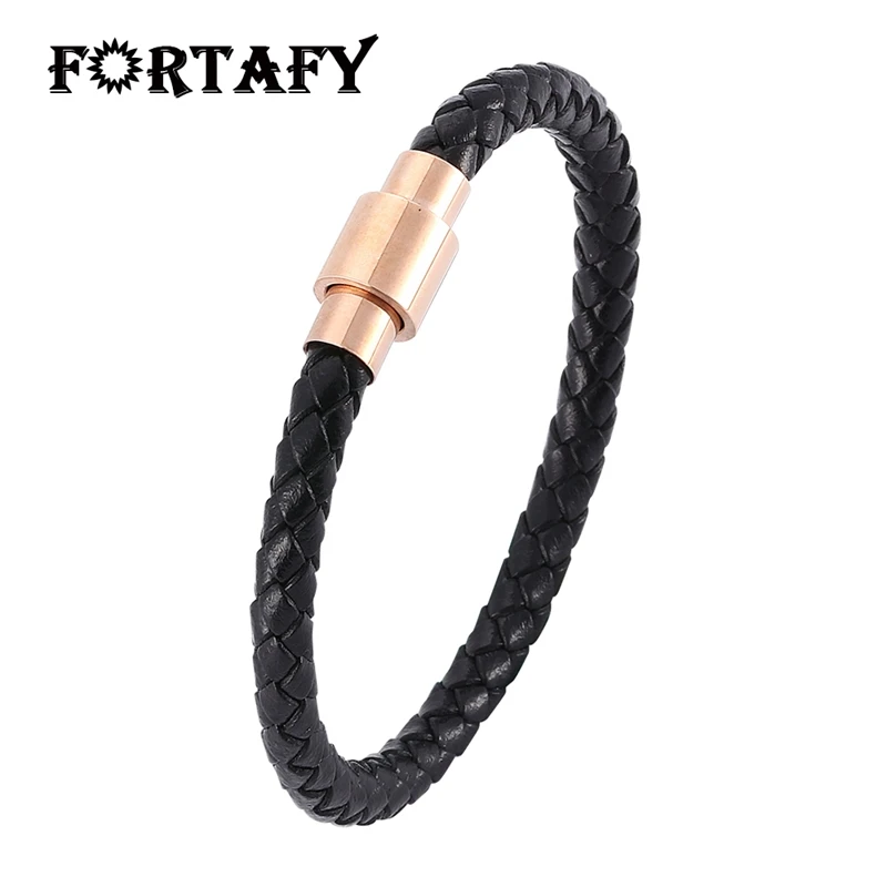 

4 Colors Fashion Unisex Jewelry Braided Leather Women Bracelet Men Magnetic Steel Buckle Trendy Leather Wristband Gifts PS0038
