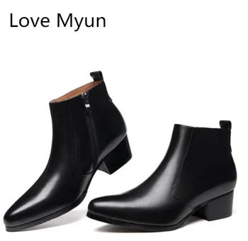

Autumn winter genuine leather men boots high heels pointed toe wedding shoes mens ankle boots quality office career work boots