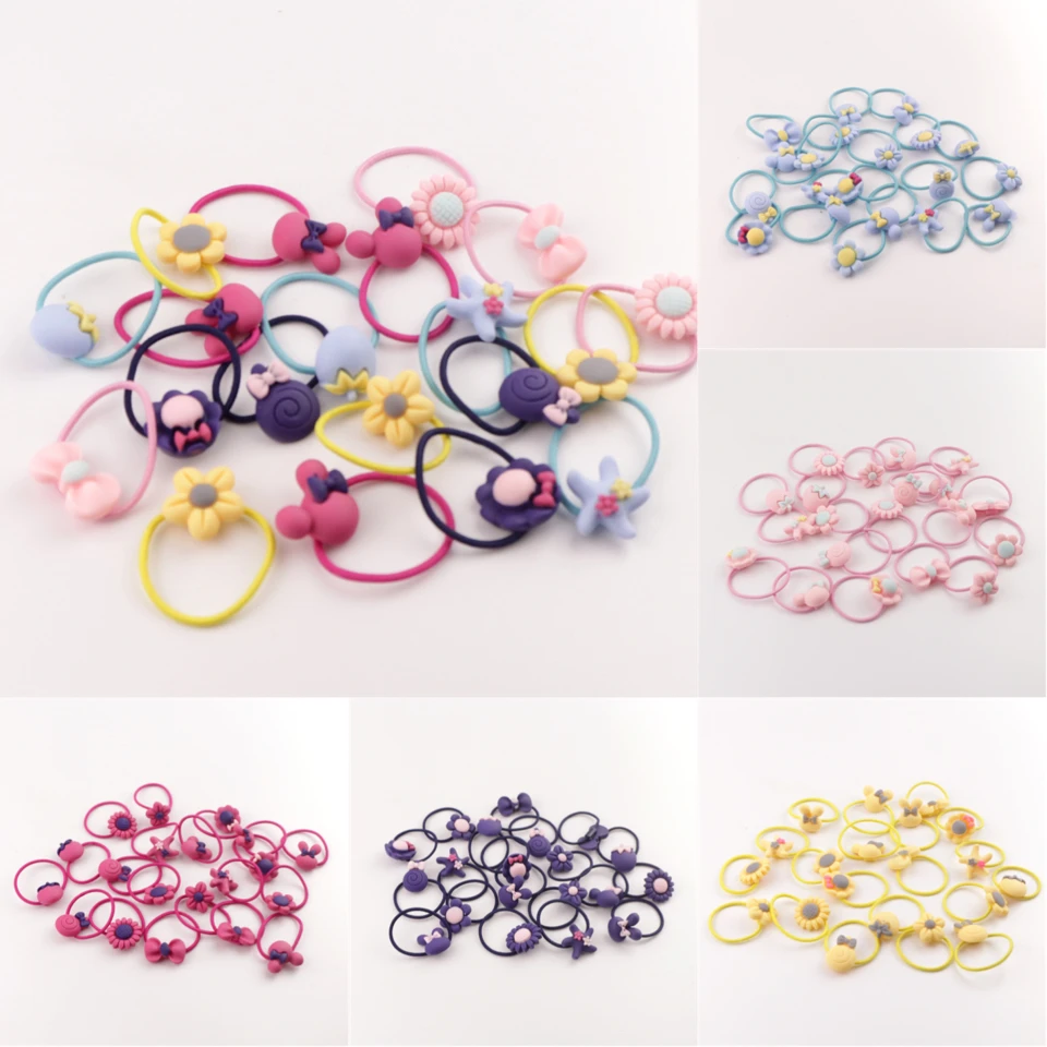 

20PCS Cartoon Bow Knot Hair Band Rabbit Ears Girls Hair Accessories Colored Gum Rubber Band Children Hair Ropes Baby Headbands