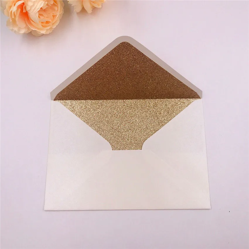 Pearl paper wedding invitation card envelopes pink burgundy white ivory navy red black silver rose gold glitter 25x