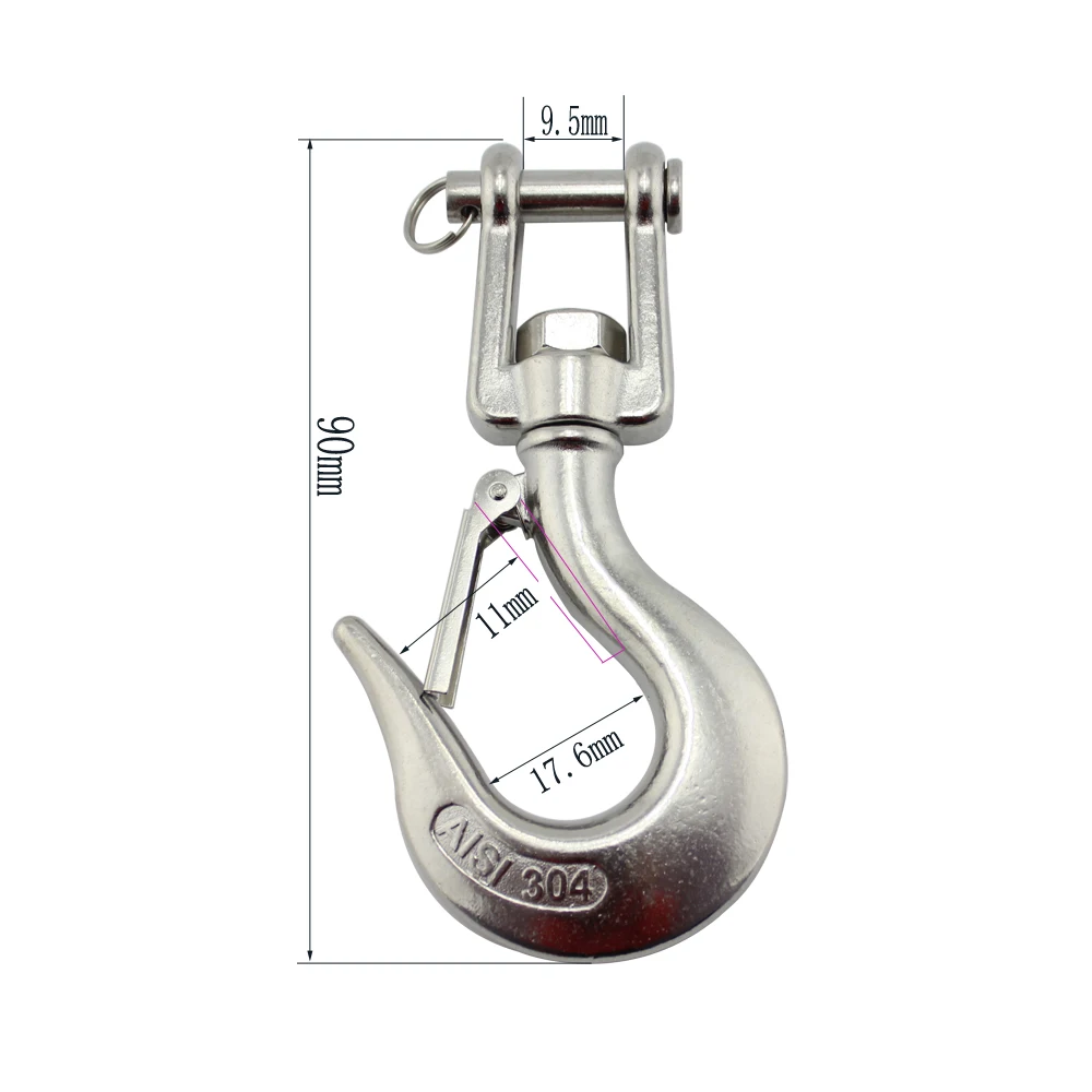 Stainless Mini Jaw Type Swivel Crane Hook with Safety Load Limit of 150Kg Marine Boat Crane Hook 5pcs 3/16 inch tension load cell 100kg 200kg 500kg 1t 2t 5t s type tension and compression load cell hook scale packaging scale ingredient scal