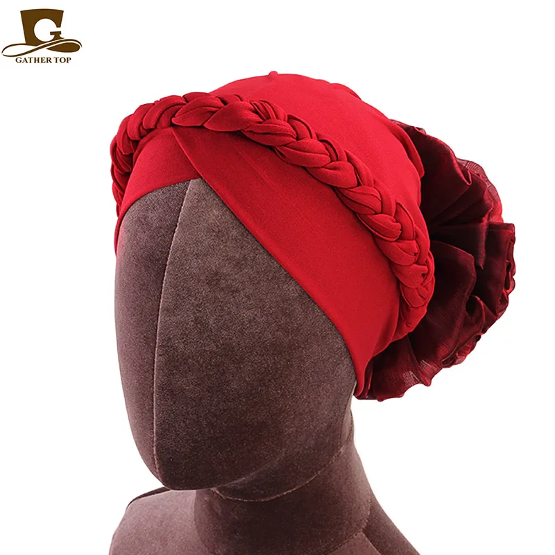 Модные женские шапки, большой тюрбан с цветком, бандана, стиль, плетеная повязка на голову, африканская молочная шелковая повязка на голову, крученая повязка для волос, аксессуары