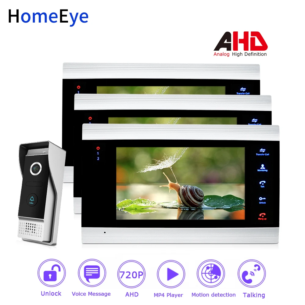HomeEye 720P AHD Video Door Phone Video Intercom Home Access Control System Motion Detection Customize Ringtone DoorBell Speaker