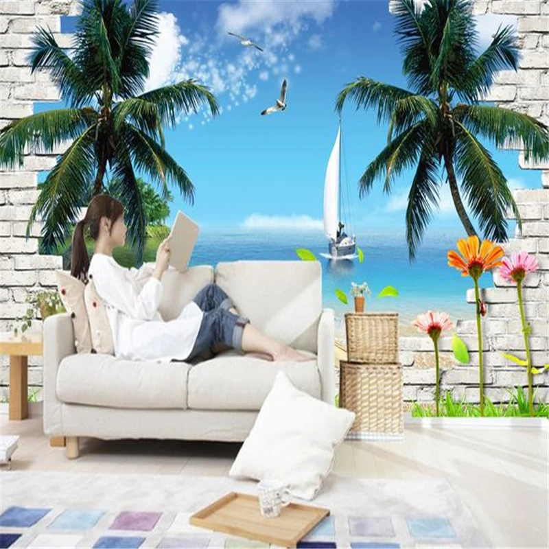 

beibehang 3d stereoscopic Mural TV backpack wall paper sea scenery murals 3d eco-friendly wallpaper papel de parede infantil