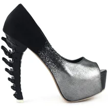 LF40609 Hot Black/Purple Peeptoe Toe Platform Bone Heels Club Pumps Size 4/5/6/7/8/8.5/9