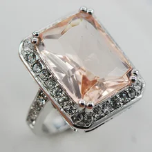 F888 ZirconWomen Morganite Cristal Blanco Anillo de Plata 925 Tamaño 6 7 8 9 10