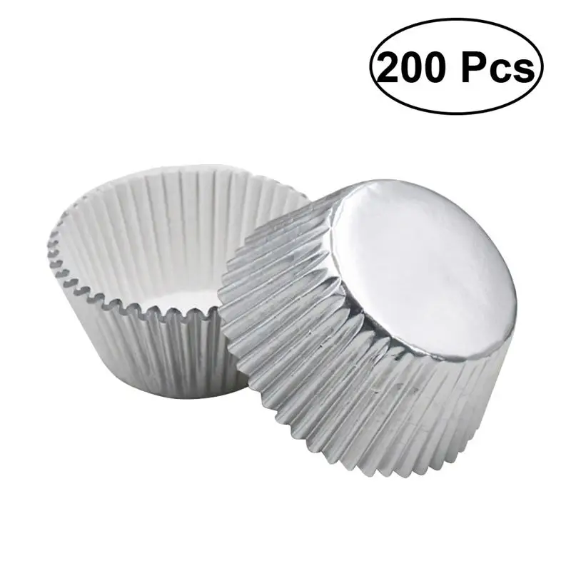 200 шт утолщенные алюминиевые фольга формочки для капкейков формы для выпечки кексов(черный - Цвет: Серебристый
