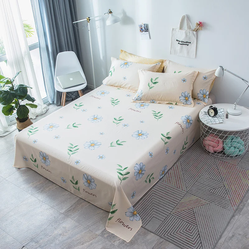 Hot Sale Colored Grass Pattern Bed Sheet Cotton Mattress Protector Cover Flat Sheet 3Pcs Soft Bedcl