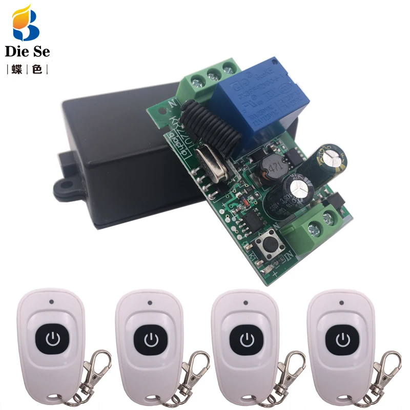 433MHz Universal Wireless Remote Control AC 85V 110V 220V 1CH Relay Receiver Module 1 Button Remote Control gate garage Light