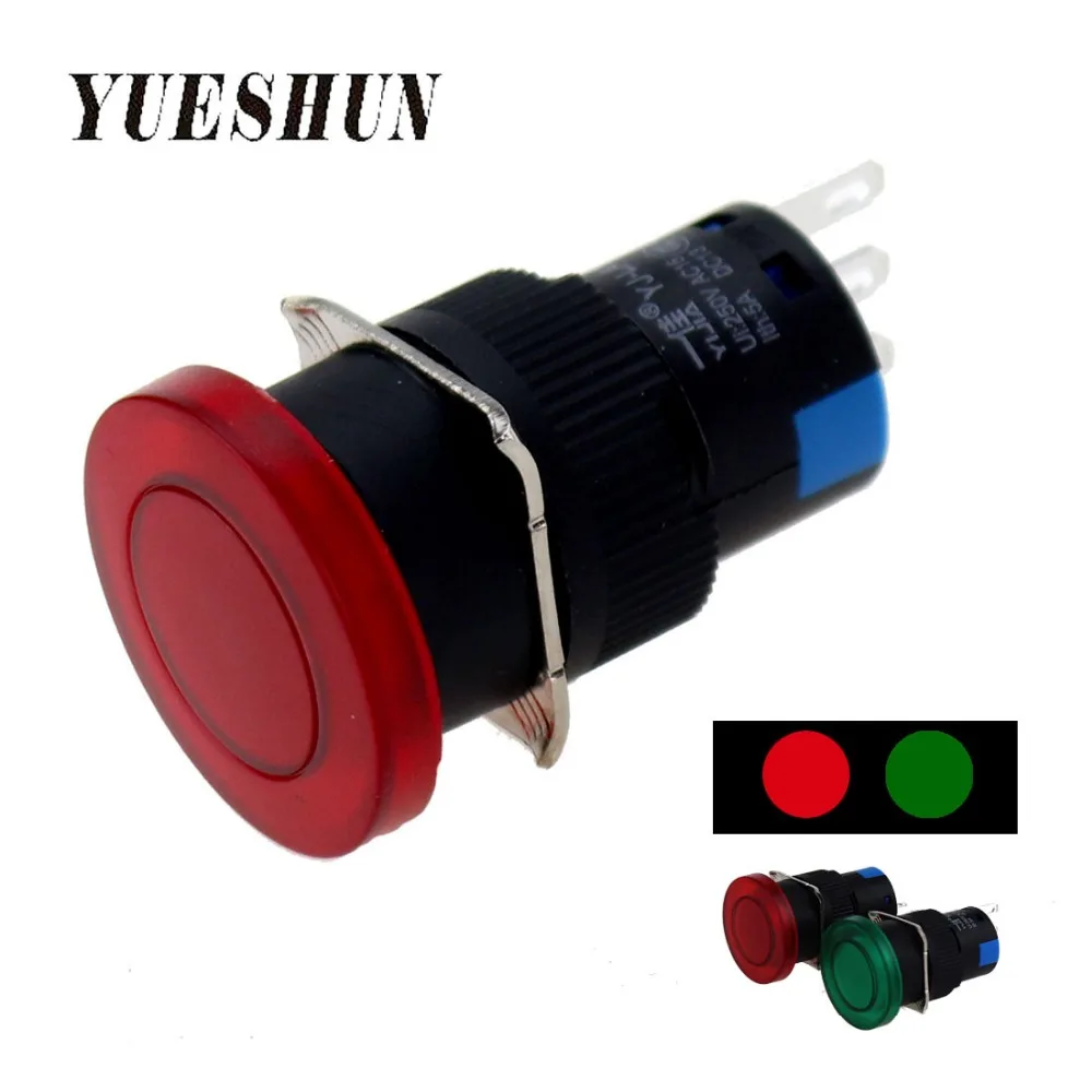 Mushroom 16mm LED Push Button Switch red green switches on off