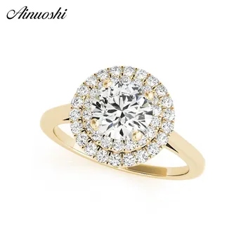 

AINUOSHI 925 Sterling Silver Yellow Gold Color Round Cut 1ct Halo Bridal Rings Women Engagement Silver Ring Girls Jewelry Gifts