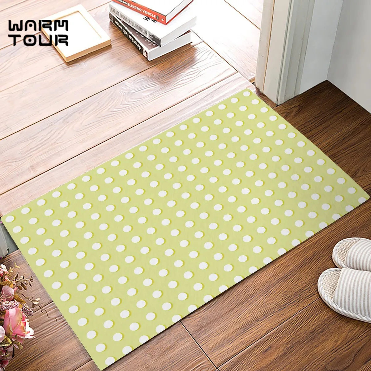 Yellow Polka Dot Geometric Door Mats Kitchen Floor Bath Entrance Rug