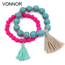 VONNOR Jewelry Women Bracelets Bohemian Accessories Beaded Tassel Pendant Friendship Strand Bracelet Female