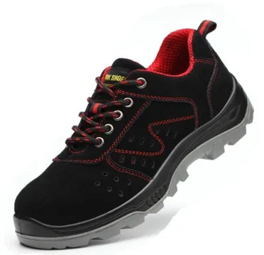 Cyabmoz/размеры 38-50; Мужская дышащая защитная обувь со стальным носком; устойчивые к прокалыванию рабочие ботинки с нескользящей подошвой; Рабочая страховая обувь - Цвет: black red hole B