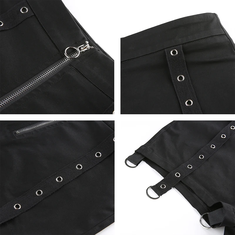 Rapwriter Harajuku Multiple Wearing Methods Middle Ring Zipper Black Shorts Women Summer Hot Streetwear High Waist Shorts
