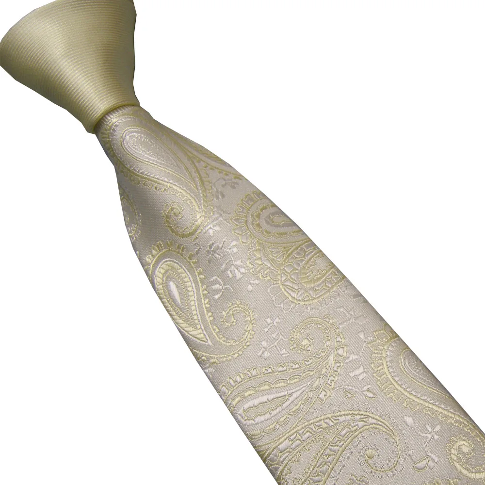 LAMMULIN Men's Ties Beige Knot Contrast Ivory with Beige Paisley