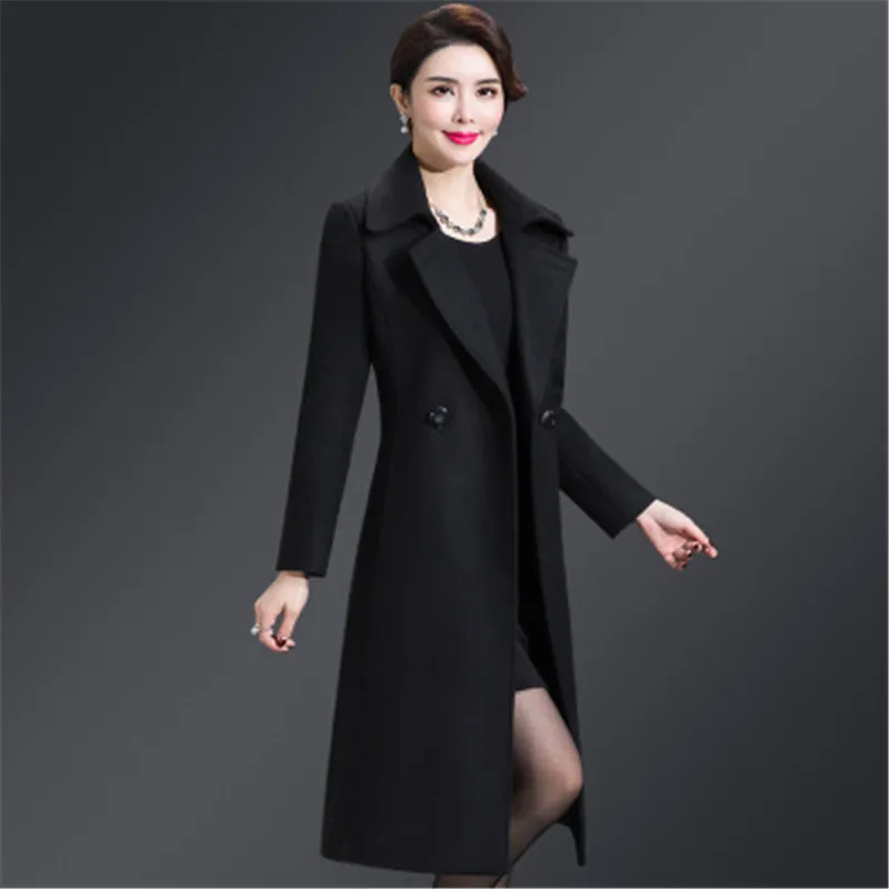 Женское пальто осень-зима, кашемировое пальто, мягкое пальто с отложным воротником, верхняя одежда, черный, красный, синий, хаки, фиолетовый, 5XL - Цвет: black