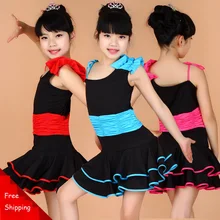 Девочки; Дети Купальник балетное платье Дети Необычные сексуальное платье ремень Faldas Танцы Костюмы ребенок Сальса Румба ча-ча танго костюм