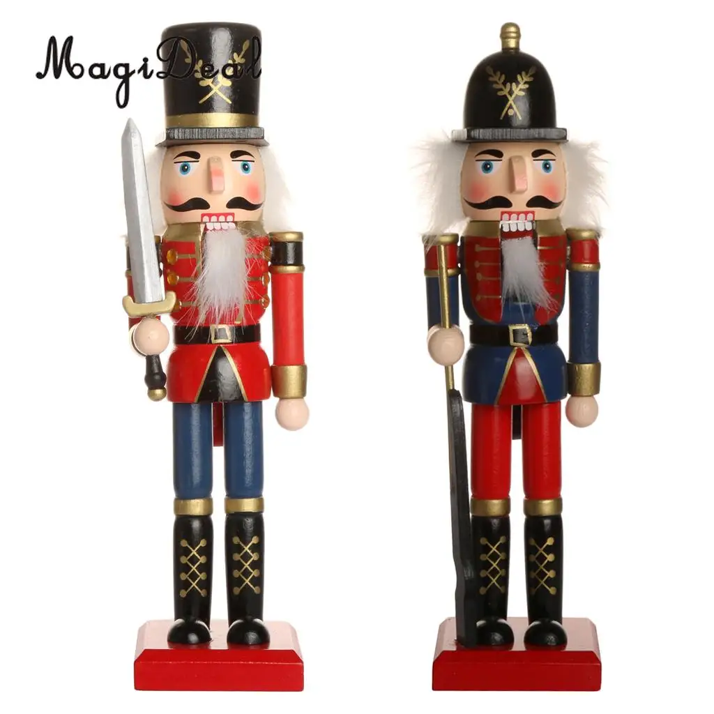 2x 25.5cm Wooden Handmade Nutcracker Soldier Doll Toy Christmas Display Ornaments