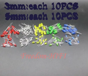 

100pcs/lot 5 Colors F3 F5 3mm 5MM Red Green Yellow Blue White Diffused Round DIP Light-Emitting Diode LED Lamp Light