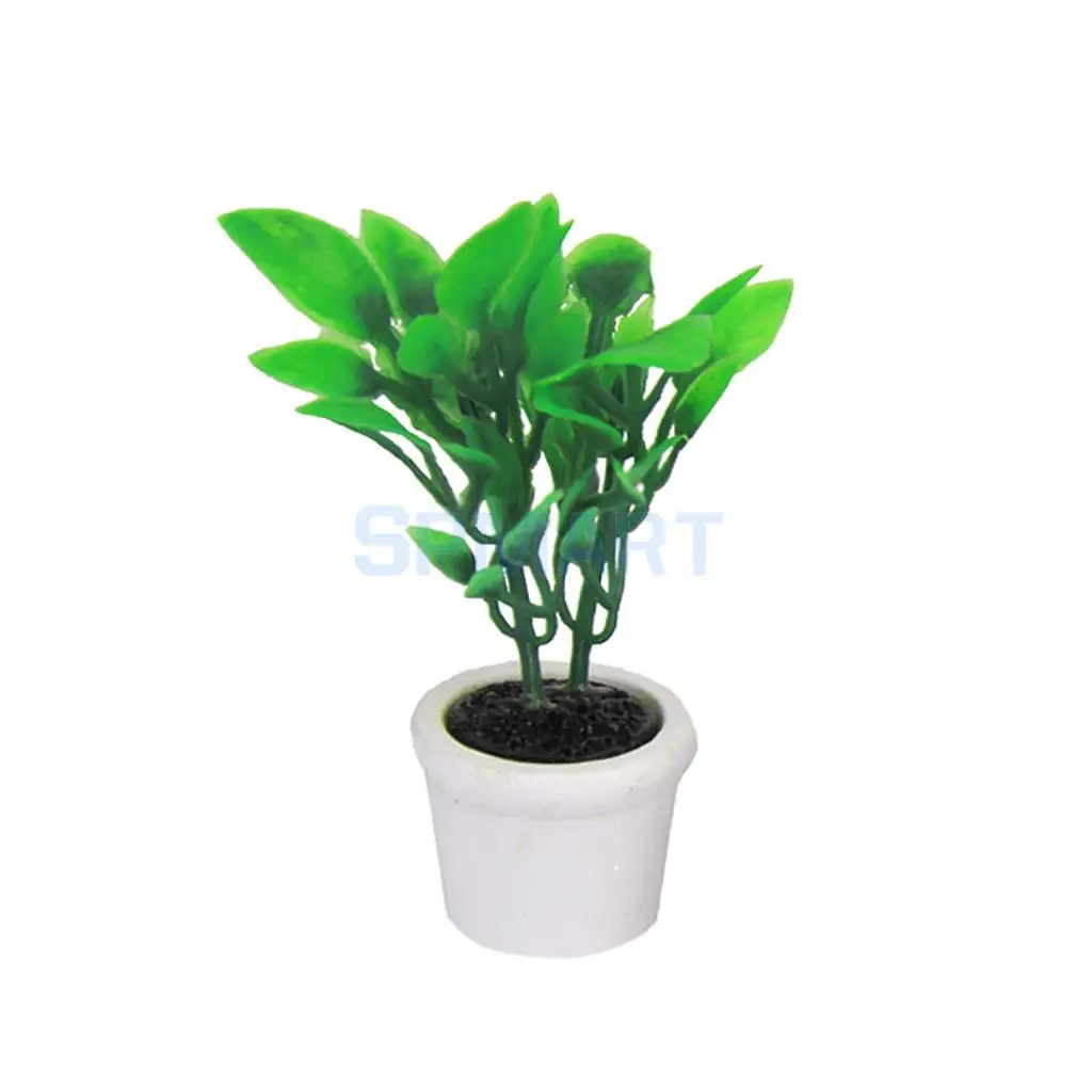 New 2015 Brand New 1/12 Green Plant in white pot Dollhouse Miniature Garden Accessory