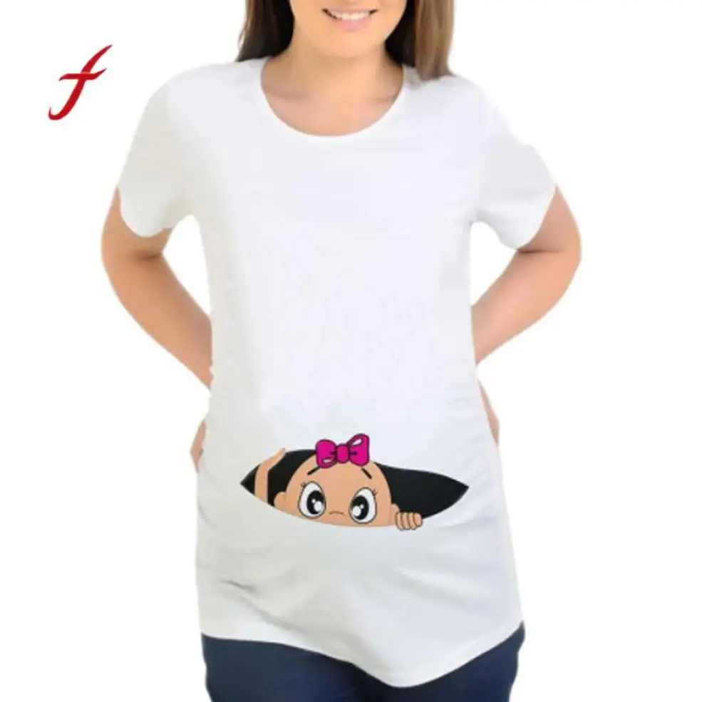 

Large Women Cartoon Print Pregnants Casual Nursing Maternity T-Shirt Tops Female Summer Plus Size Summer Clothes Cotton 2018