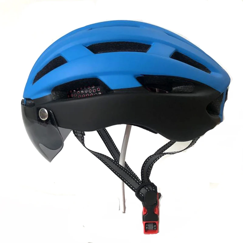 Мужские MTB горный велосипед шлем велосипедный шлем козырек Серый очки объектив с светодиодный светильник для велосипеда шлем очки - Цвет: blue with led