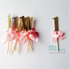 Золотой блеск и розовый номер украшения для кексов-1-й день рождения, пользовательский номер украшения для кексов, украшение для именинного торта, девушки Первые Вечерние