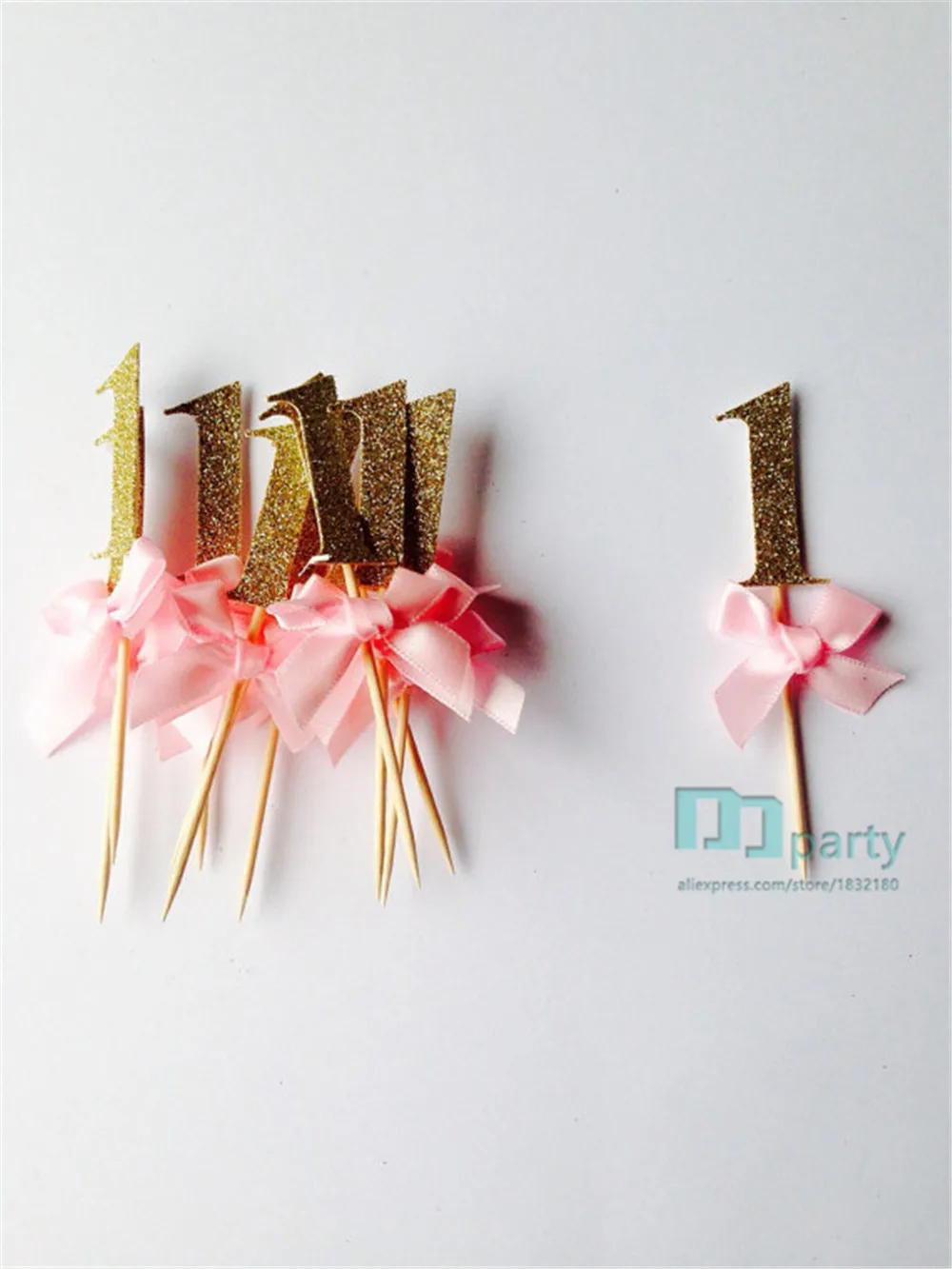 gold glitter pink number cupcake topper 1st birthday custom number