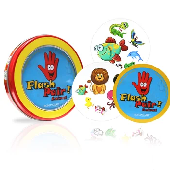 

2019 flash pair animals card games for kids family fun spot with metal box 5 style English Russian version love it board game