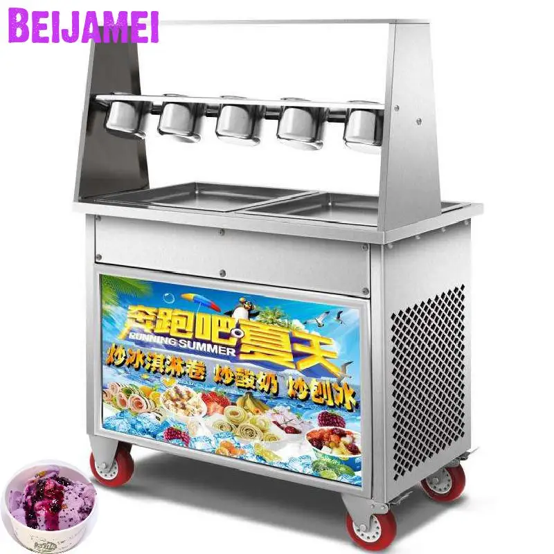 

BEIJAMEI Good Feedback 35*35*2.5cm Fried Ice Cream Roll Maker Commercial Double Square Pan Thai Fry Ice Rolling Machine