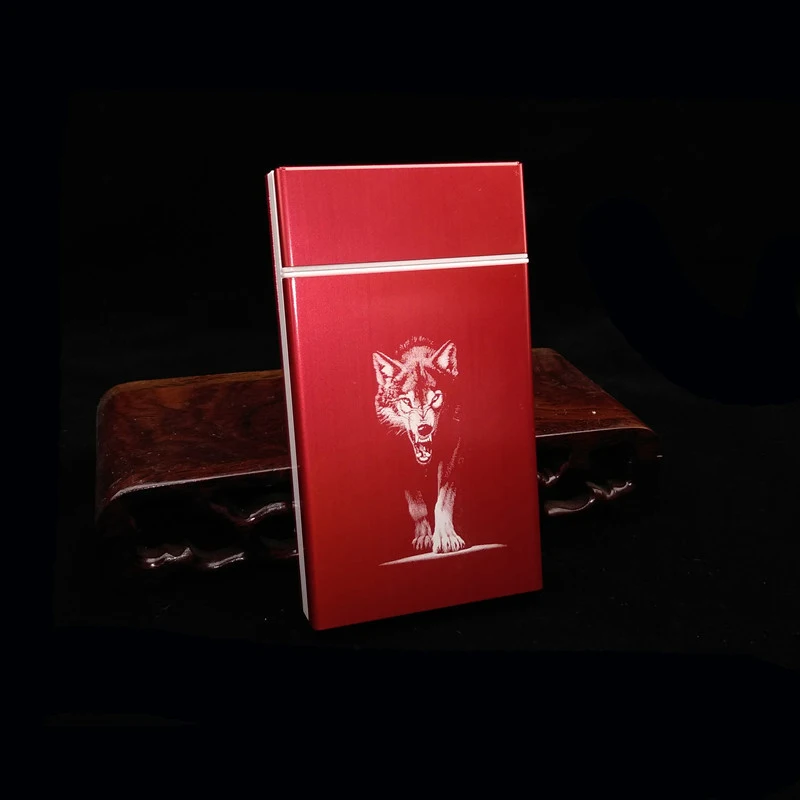 Laifu алюминиевый сплав и пластик волк портсигар ультра тонкий 100's тонкая сигарета коробка для женщин дымовая коробка лазерная гравировка волк - Цвет: Red Wolf