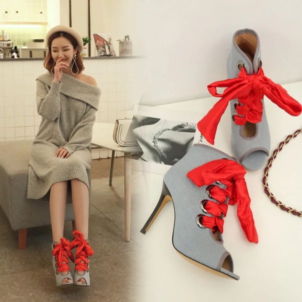 Gladiator Sandals Women Sexy Cross Tied Women Pumps 2018 Summer Denim Supper High Heels Shoes New Casual Office Lady Shoes Woman (3)