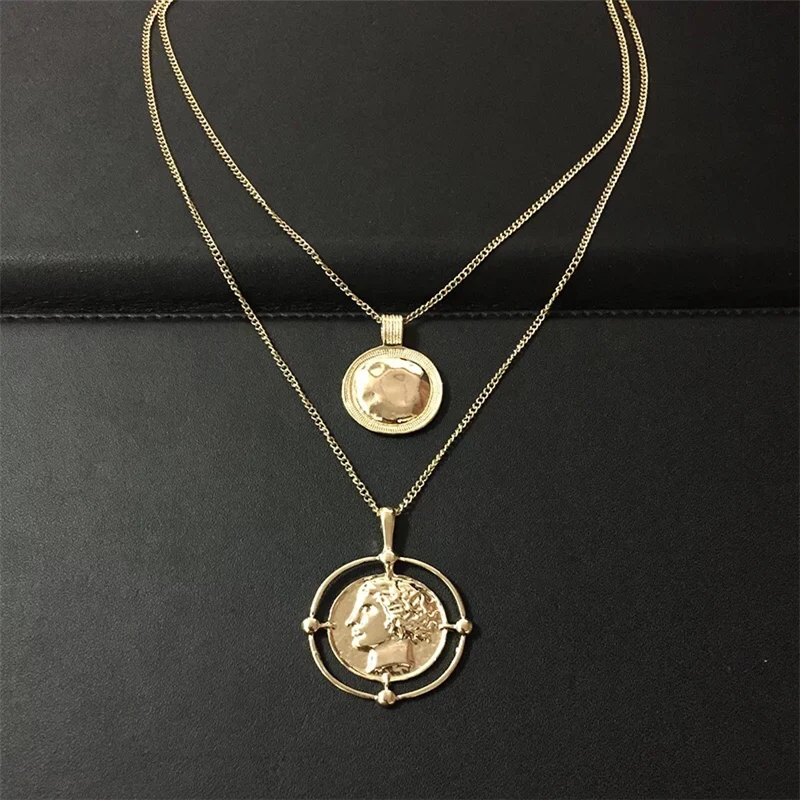 

Gold Silver Color Round Coin Pendant Necklace for Women Simple Portrait Charms Necklace Dainty Layering Necklaces Lady Gifts