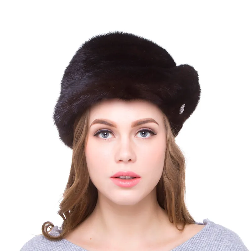 

JKP Women Winter Hat Real Mink Fur Head Cap Fox Hair Ball Accessories Adjustable Size Autumn Winter Women's Fashion Party Hat