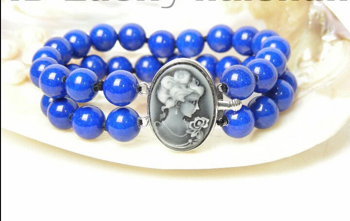

AAA 2row round lapis lazuli bracelet cameoe SHIPPING 5.26