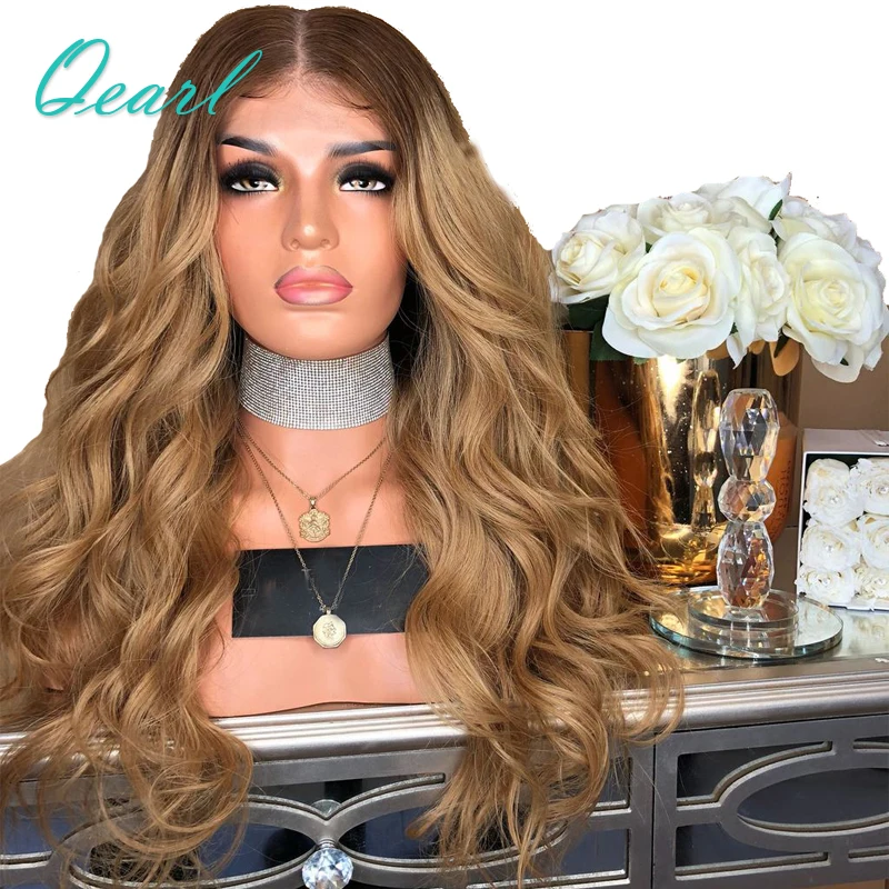 150 Warm Brown Roots with Rose Gold Ombre Color Full Lace Human Hair Wigs Pre Plucked Remy Hair