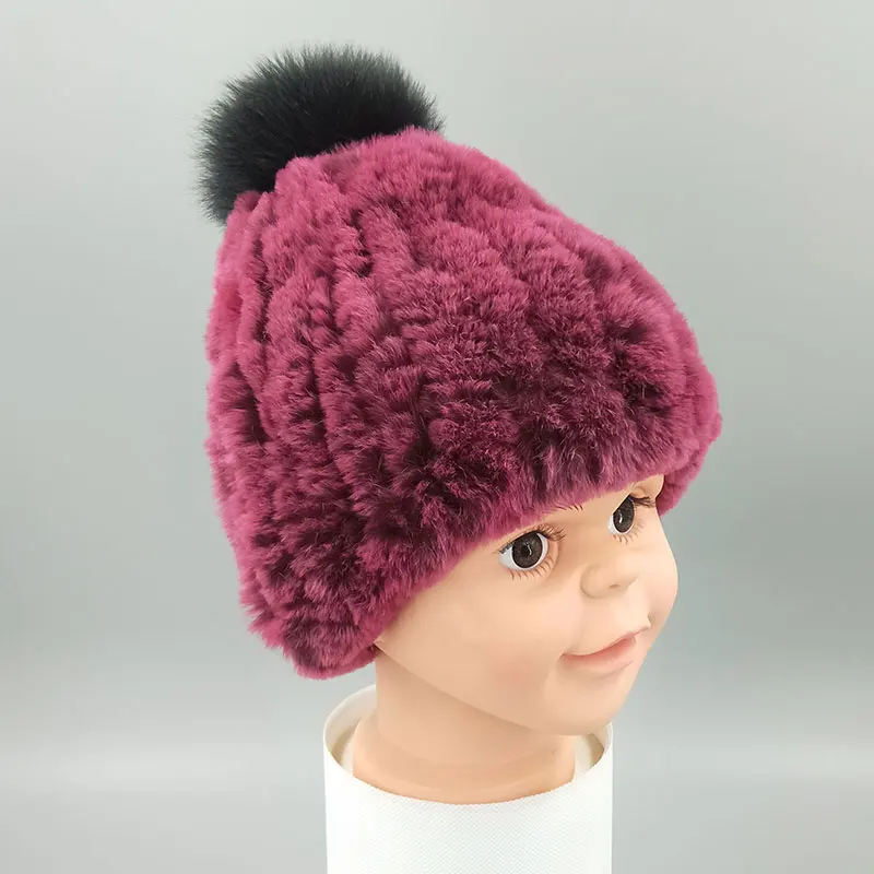 Knit Stretchy Pink Fox Fur Hat