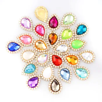 

New Teardrop 13x18mm Acrylic Button Brass 20x25mm Gold Metal Tray Rhinestone Cabochon Base Cameo Setting DIY Jewelry Charms